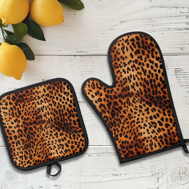Leopardenfell Fleckenmuster Ofenhandschuh & Topflappen-Set (Von Creator hochgeladen)
