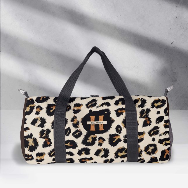 Leopardenhaut, modernes Tiermuster, Monogramm Duffle Bag (Leopard skin motif print, small duffle bag)