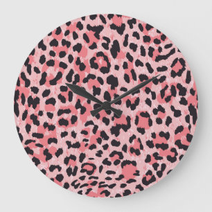 Leopardenhaut: Vintage nahtlose Textur Große Wanduhr