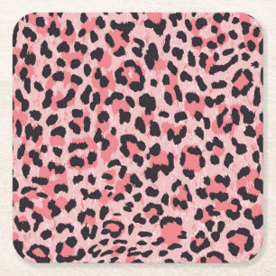 Leopardenhaut: Vintage nahtlose Textur Rechteckiger Pappuntersetzer