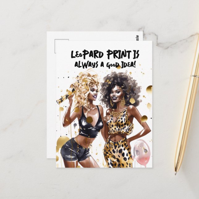 Leopardenleoparden-Party Postkarte (Vorderseite/Rückseite Beispiel)