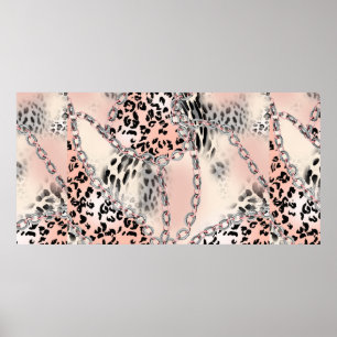 Leopardenmuster, Blume, Kette, Rose Poster
