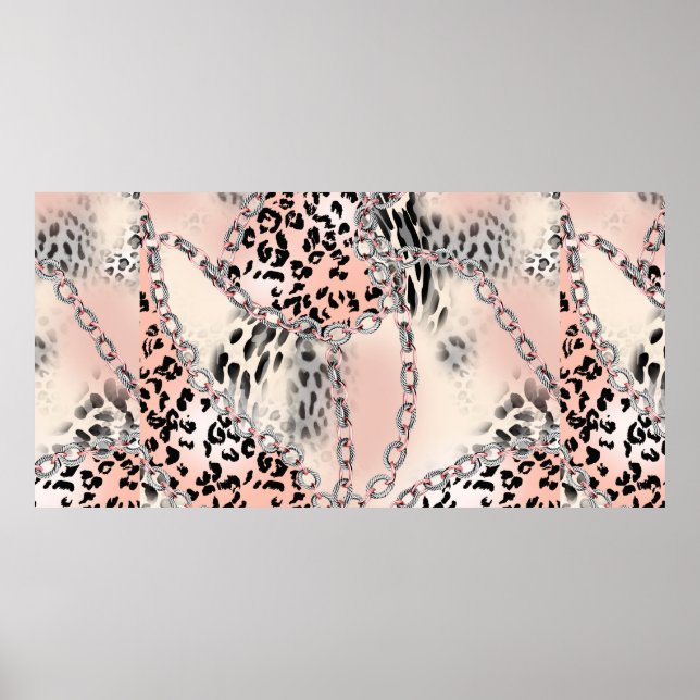 Leopardenmuster, Blume, Kette, Rose Poster (Vorne)