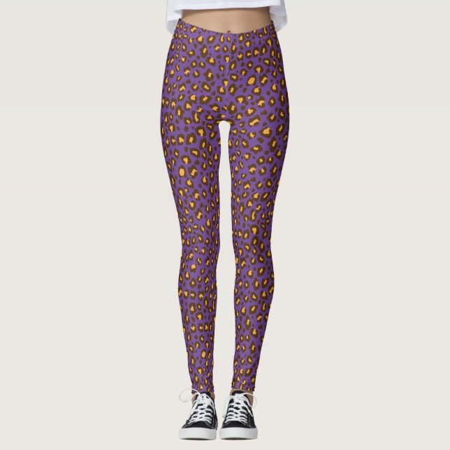 Leopardenmuster gelb braun lila leggings (Vorderseite)