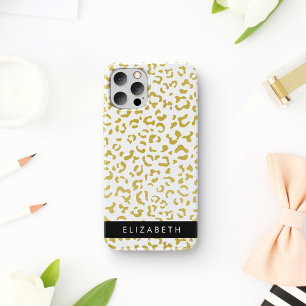 Leopardenmuster, Gold Leopard, Glitter, Ihr Name iPhone 16 Hülle