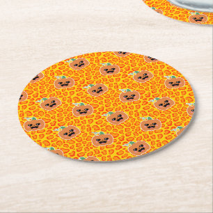 Leopardenmuster Halloween-Muster Runder Pappuntersetzer