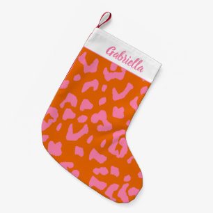 Leopardenmuster in Rosa Orange Personalisiert Kleiner Weihnachtsstrumpf