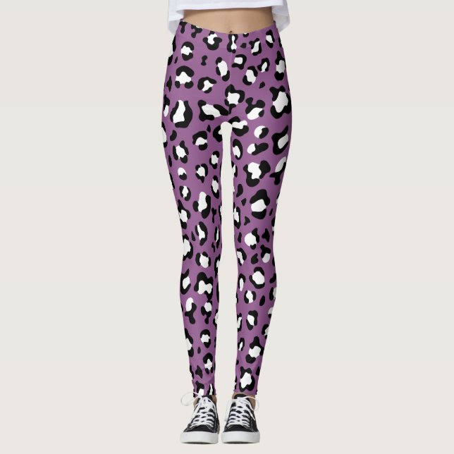 Leopardenmuster, Leoparden, Lila Leopard Leggings (Vorderseite)