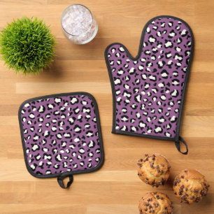 Leopardenmuster, Leoparden, Lila Leopard Ofenhandschuh & Topflappen-Set