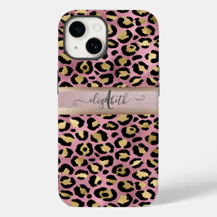 Leopardenmuster Monogramm Roségold Schwarz Case-Mate iPhone 14 Hülle