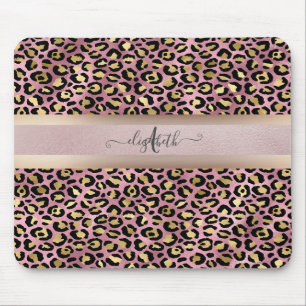Leopardenmuster Monogramm Roségold Schwarz Mousepad