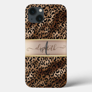 Leopardenmuster Schwarz Bronze Monogramm    Case-Mate iPhone Hülle