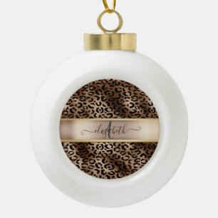 Leopardenmuster Schwarz Bronze Monogramm Keramik Kugel-Ornament