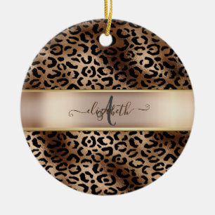 Leopardenmuster Schwarz Bronze Monogramm Keramik Ornament
