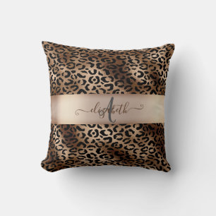 Leopardenmuster Schwarz Bronze Monogramm Kissen