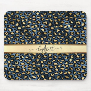 Leopardenmuster Schwarz Bronze Monogramm    Mousepad