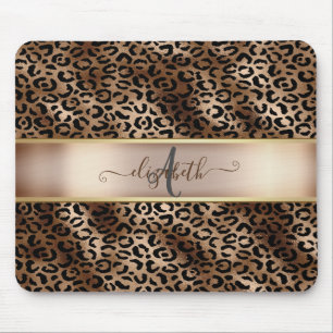 Leopardenmuster Schwarz Bronze Monogramm Mousepad