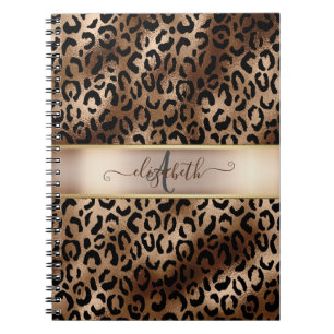 Leopardenmuster Schwarz Bronze Monogramm Notizblock