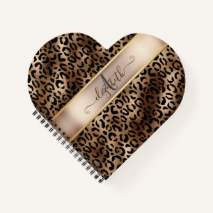 Leopardenmuster Schwarz Bronze Monogramm Notizbuch