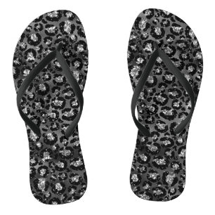 Leopardenmuster Schwarz und Silber Grau Flip Flops