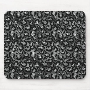 Leopardenmuster Schwarz und Silber Grau Mousepad