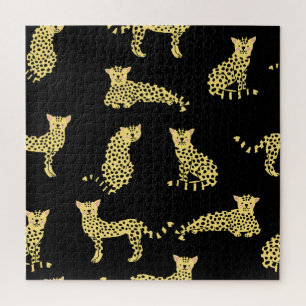 Leopardenmuster: Schwarzer Hintergrund Gepard Puzzle