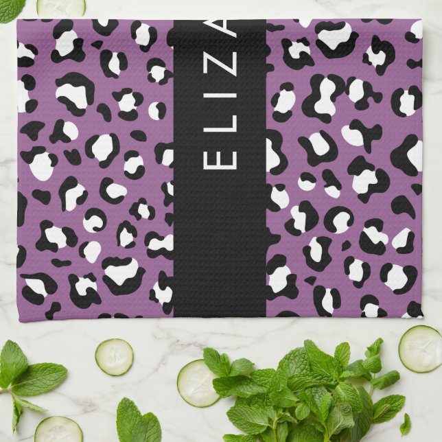 Leopardenmuster, Spots, Lila Leopard, Ihr Name Geschirrtuch (Gefaltet)