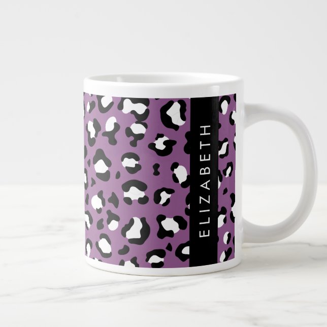 Leopardenmuster, Spots, Lila Leopard, Ihr Name Jumbo-Tasse (Rechts)