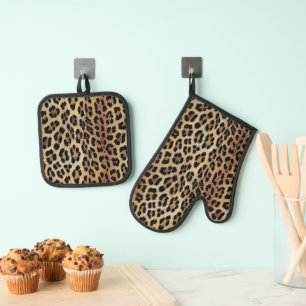 Leopardenmuster, Tiger, Leopardenhaut, Ofenhandschuh & Topflappen-Set