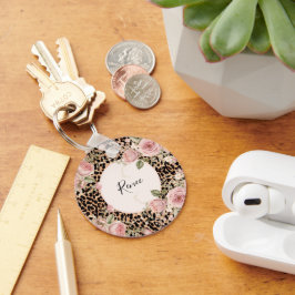 Leopardenpatrone mit leichten Rose Schlüsselanhänger