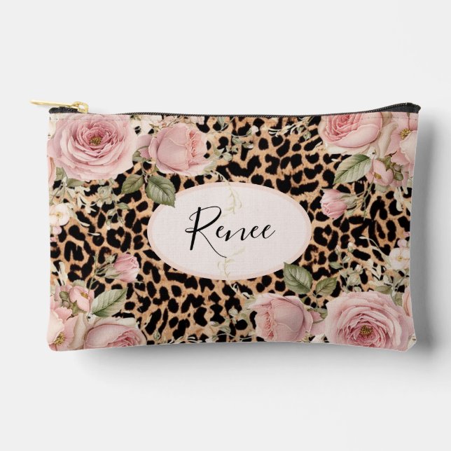 Leopardenpatrone mit leichten Rose Zubehörtasche (Vorderseite)