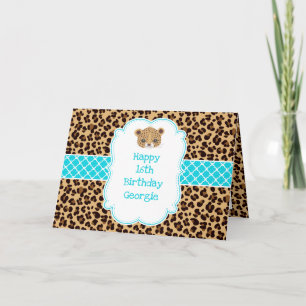 Leopardenprint Blau Quatrefoil Karte