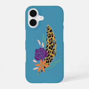 Leopardenprint, Federn & Blumen iPhone 16 Hülle