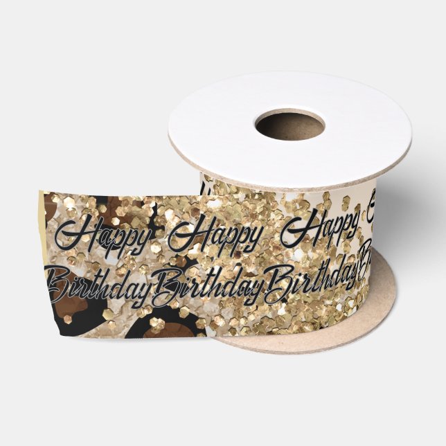 Leopardenprint Gold Glitter Satinband (Spule)