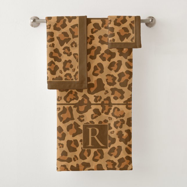 Leopardenprint in Brauntönen und Monogramm Badhandtuch Set (Insitu)