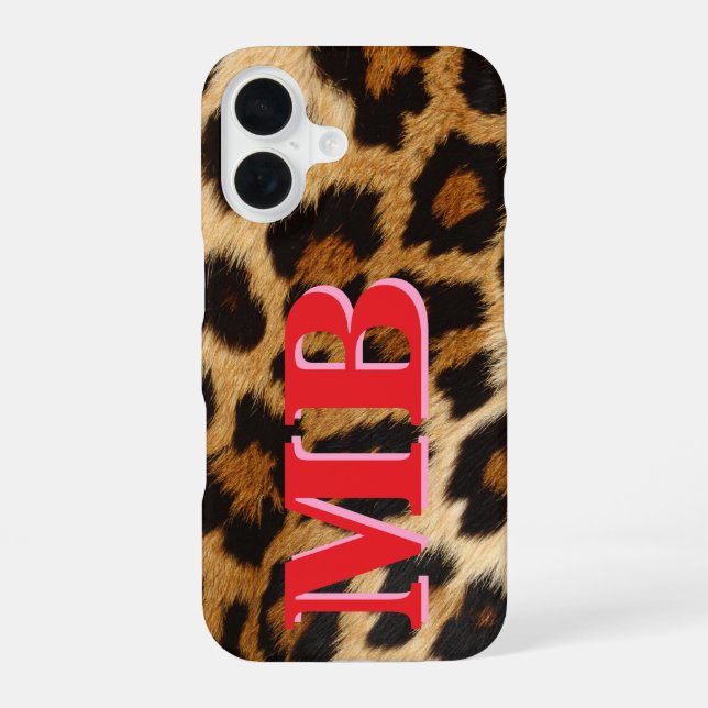 Leopardenprint-Monogramm iPhone 16 Hülle (Rückseite)