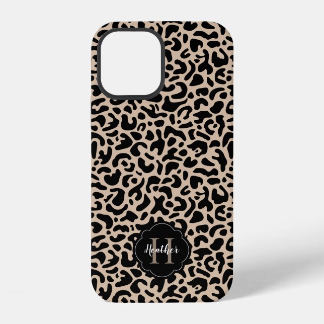 Leopardenprint Monogramm iPhone Hülle (Rückseite)