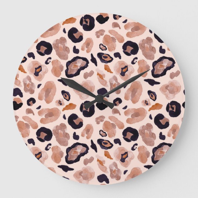Leopardenprint, nahtlos, beige Hintergrund. Große Wanduhr (Vorderseite)