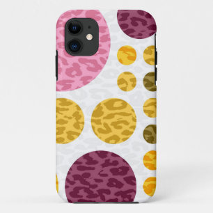 Leopardenprint Polka Punkte Gelb Pink Lila iPhone 11 Hülle