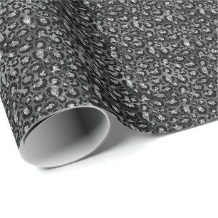 Leopardenprint Schwarz und Silber Grau Geschenkpapier