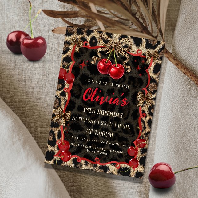 Leopardenprint Wilde Kirsche Glam Geburtstag Einladung (Von Creator hochgeladen)