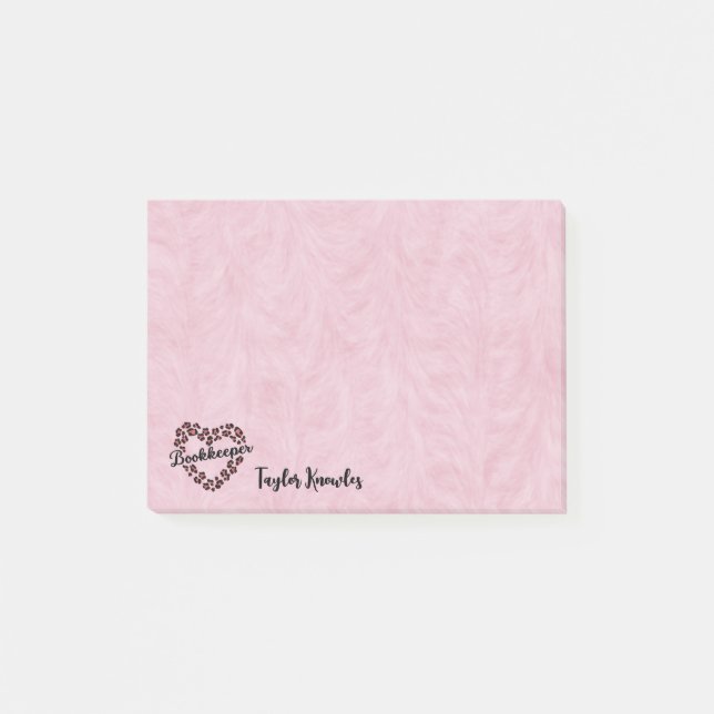Leopardenrahmen für Buchhalter Rosa 4"x3" Post-it Klebezettel (Vorderseite)