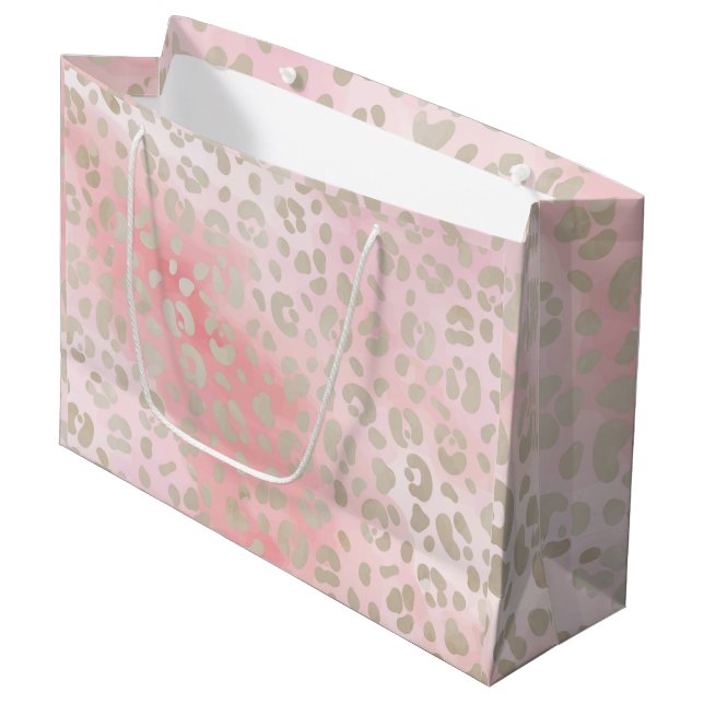Leopardenrosa Muster Große Geschenktüte (Vorderseite Schrägansicht)