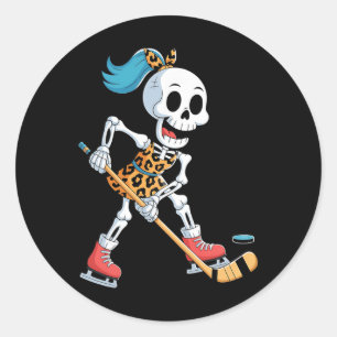 Leopardenskelett-Eishockey-Halloween-Kostüm Damen Runder Aufkleber