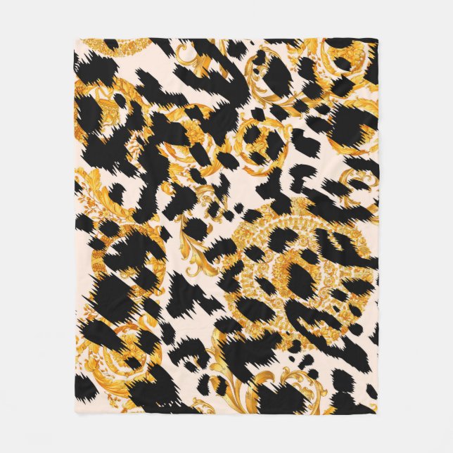 Leopardenstruktur: goldbarocke Muster. Fleecedecke (Vorderseite)