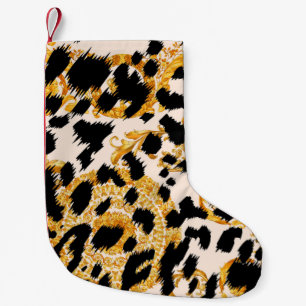 Leopardenstruktur: goldbarocke Muster. Kleiner Weihnachtsstrumpf
