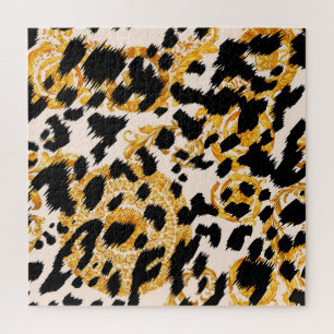 Leopardenstruktur: goldbarocke Muster. Puzzle