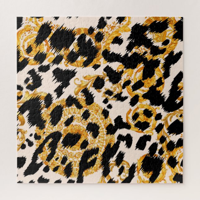 Leopardenstruktur: goldbarocke Muster. Puzzle (Vertikal)