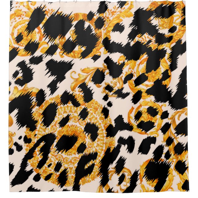 Leopardenstruktur mit goldbarocken Mustern Duschvorhang (Vorderseite)