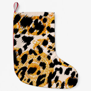 Leopardenstruktur mit goldbarocken Mustern Kleiner Weihnachtsstrumpf